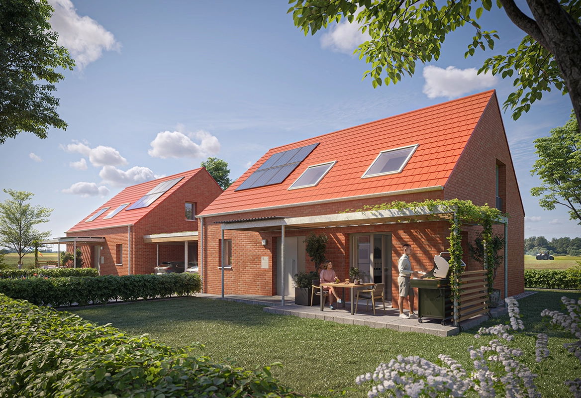 Neubau für Private Ansicht 2 Häuser von der Strasse Projekt Wiesengarten