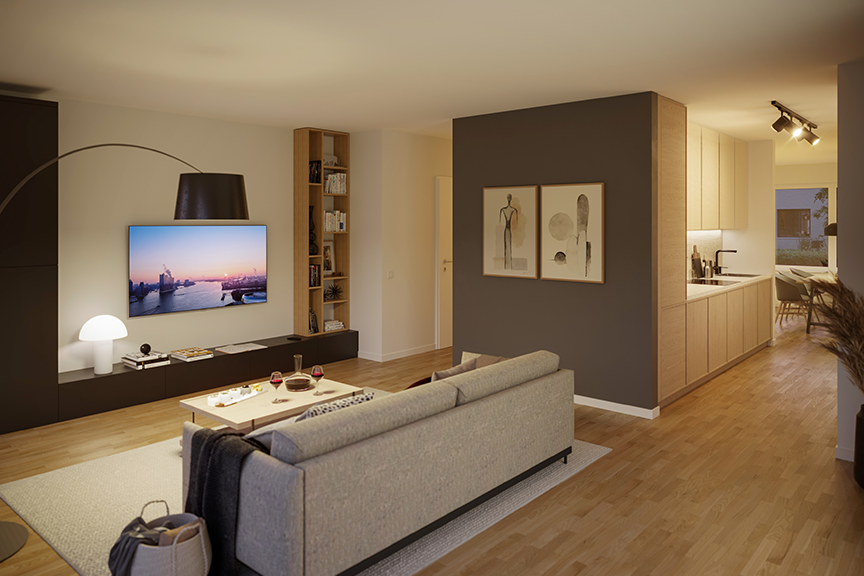 Innenansicht Haus 6 abends
